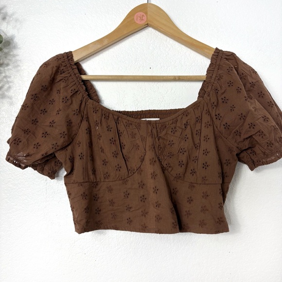Hollister Tops - NWT HOLLISTER • Brown Embroidered Babydoll Crop Top